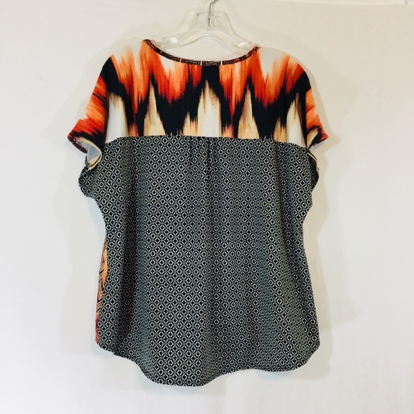 Aztec look,  Crop Top Orange/Black Southwestern High Low Front Tie. XL - Picture 2 of 8